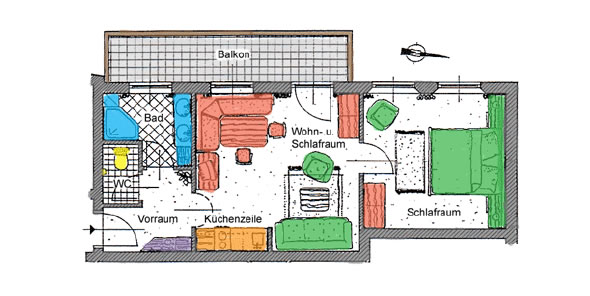 Zimmerskizze Appartement Mohnblume